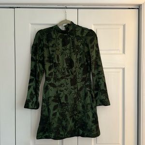 NWT Zara Size Small Green and Black Pattern Mini Dress